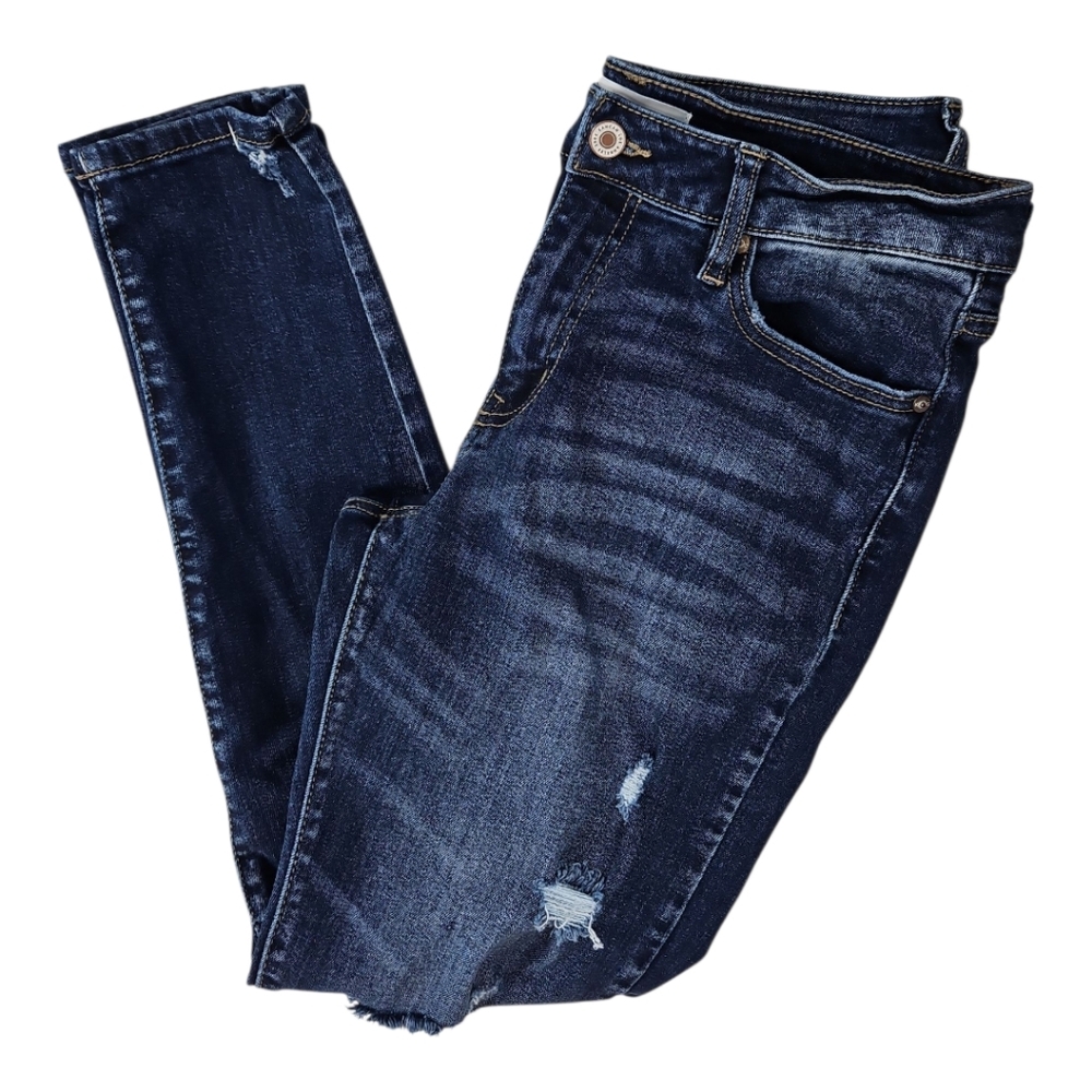 Kancan Twyla Mid Rise Super Skinny Dark Distressed Jeans KC71520 11/29